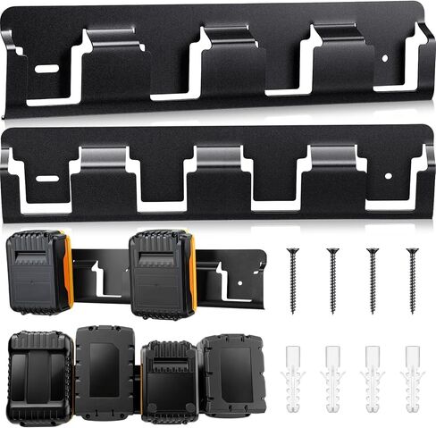 Therwen 2 Pcs 4 Slot Battery Mount Holder Wall Compatible with Dewalt 18v/20v and Compatible with Milwaukee 18v Battery Holders, 4 Slot Bulk Garage Tool Wall Display Hook Bracket for Work Van Shelf in Saudi Arabia