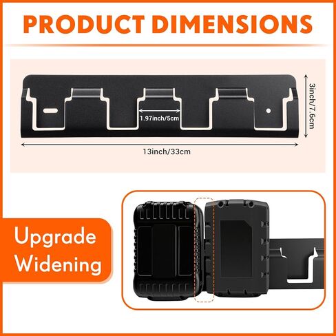 Therwen 2 Pcs 4 Slot Battery Mount Holder Wall Compatible with Dewalt 18v/20v and Compatible with Milwaukee 18v Battery Holders, 4 Slot Bulk Garage Tool Wall Display Hook Bracket for Work Van Shelf in Saudi Arabia