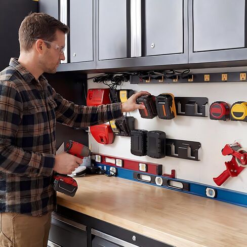 Therwen 2 Pcs 4 Slot Battery Mount Holder Wall Compatible with Dewalt 18v/20v and Compatible with Milwaukee 18v Battery Holders, 4 Slot Bulk Garage Tool Wall Display Hook Bracket for Work Van Shelf in Saudi Arabia