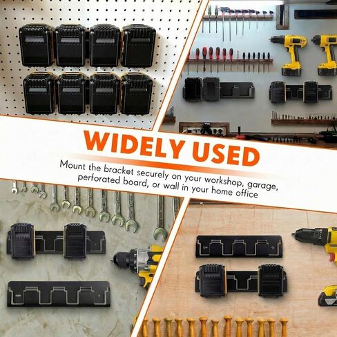 Therwen 2 Pcs 4 Slot Battery Mount Holder Wall Compatible with Dewalt 18v/20v and Compatible with Milwaukee 18v Battery Holders, 4 Slot Bulk Garage Tool Wall Display Hook Bracket for Work Van Shelf in Saudi Arabia
