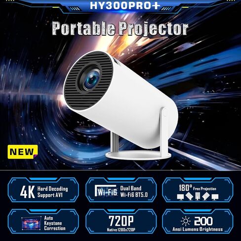 2025 Upgraded HY300PRO Mini Projector with WiFi and Bluetooth,Portable Projector 4K Support,180 Degree Rotation,Auto Keystone Correction,Android 11,Smart Proyector for Outdoor, Bedroom,Game & Business in Saudi Arabia