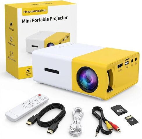Mini Portable Projector - Unique Yellow & White Design, 100 Lumens, Supports 1080p Input, HDMI USB TF Card Remote Included - Perfect for Kids, Bedroom, Dorm Room, Travel & Outdoor Movie Nights in Saudi Arabia