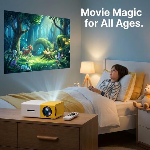 Mini Portable Projector - Unique Yellow & White Design, 100 Lumens, Supports 1080p Input, HDMI USB TF Card Remote Included - Perfect for Kids, Bedroom, Dorm Room, Travel & Outdoor Movie Nights in Saudi Arabia