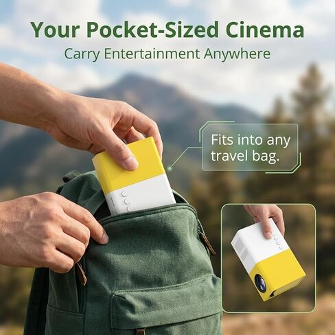 Mini Portable Projector - Unique Yellow & White Design, 100 Lumens, Supports 1080p Input, HDMI USB TF Card Remote Included - Perfect for Kids, Bedroom, Dorm Room, Travel & Outdoor Movie Nights in Saudi Arabia