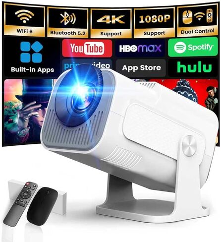 [Smart Projector & Built-in Apps] Mini Projector Support 4K 1080P FHD Portable Projector with WiFi and Bluetooth 180° Rotatable Auto Keystone, Compatibile with HDMI/TV Stick/Memory Stick/Laptop, Black in Saudi Arabia