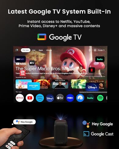 جهاز عرض WEMAX الذكي من Google TV مع Netflix مرخص، وفك تشفير 4K، و500 ISO Lumens، وجهاز عرض أفلام خارجي مع WiFi وBluetooth، وجهاز عرض FHD 1080P للمسرح المنزلي مع مكبر صوت Dolby 10W in Kuwait