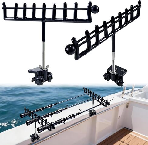 2PCS Marine Storage Rod Holder - Stainless Steel Multi-Rod Rack with Adjustable Clamps for Boat Railing in Saudi Arabia