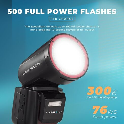 Flashpoint Zoom Li-ion X R2 TTL Round Head Speedlight Flash Compatible with Pentax Cameras – 76Ws On-Camera Flash with Built-in 2.4GHz R2 Wireless System, Lithium-Ion Battery, High-Speed Sync 1/8000s in Saudi Arabia