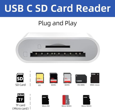 USB C SD Card Reader, Type C SD Card Reader, Supports SD and Micro SD Memory Card Adapters for iPhone 15 16 17/iPad/MacBook/Mac, Trail Camera Viewer Plug and Play -2 Slots in Saudi Arabia
