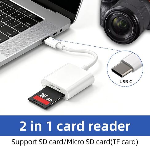 USB C SD Card Reader, Type C SD Card Reader, Supports SD and Micro SD Memory Card Adapters for iPhone 15 16 17/iPad/MacBook/Mac, Trail Camera Viewer Plug and Play -2 Slots in Saudi Arabia