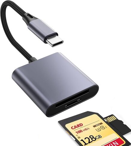 قطعة واحدة من قارئ بطاقات USB C إلى SD، تدعم بطاقات الذاكرة SD وTF، تمت ترقيتها بغلاف معدني وحزام مضفر، متوافقة مع iPhone15 16 17، لنقل الصور/الفيديو in Kuwait
