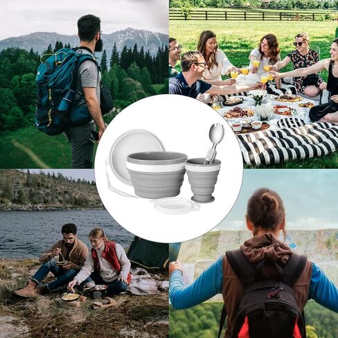Odoland Mess Kit for Camping 1 Person with Silicone Collapsible Bowl Collapsible Cup & Stainless Steel Spoon for Backpacking Outdoor Camping Hiking and Picnic in Saudi Arabia