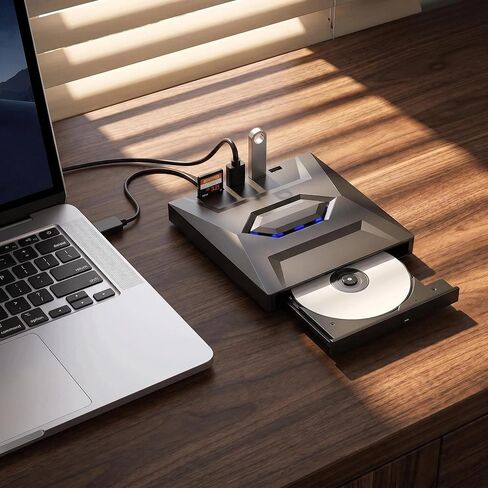 7-in-1 External USB DVD Drive & Blu-Ray Player - Portable Bd DVD CD Burner Writer Reader with 3 USB Ports Hub & Sd/Tf Card Readers, 6X Blu-Ray Optical Drive for Laptop Desktop in Saudi Arabia