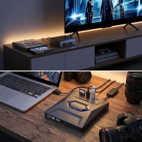 7-in-1 External USB DVD Drive & Blu-Ray Player - Portable Bd DVD CD Burner Writer Reader with 3 USB Ports Hub & Sd/Tf Card Readers, 6X Blu-Ray Optical Drive for Laptop Desktop in Saudi Arabia