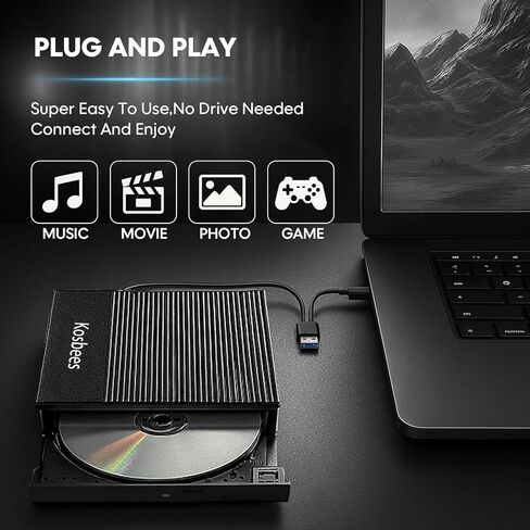 External CD/DVD Drive for Laptop,CD Burner for PC,Ultra-Slim DVD Player for Laptop,USB 3.0 Type C Portable CD Player +/-RW CD ROM Reader Writer Disk for Desktop Windows 11/10/8/7 Mac in Saudi Arabia