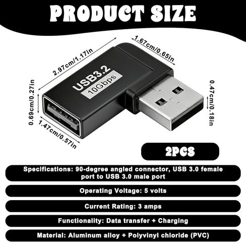USB 90 Degree Adapter 90 Degree Left and Right Angle USB 3.0 Male to Female Expansion Adapter Extender Connector for Connecting Mobile Hard Disk, U Disk, Wireless Network Card, Mouse, Keyboard in Saudi Arabia