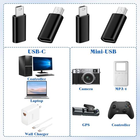 4pack Mini USB to USB C Adapter, Usbc to USBA dapter USB-Mini to-Usbc Adapter Supports Charge & Data Sync Compatible with Digital Camera,GPS Receiver,Dash Cam,Mp3 Player and Other Device in Saudi Arabia
