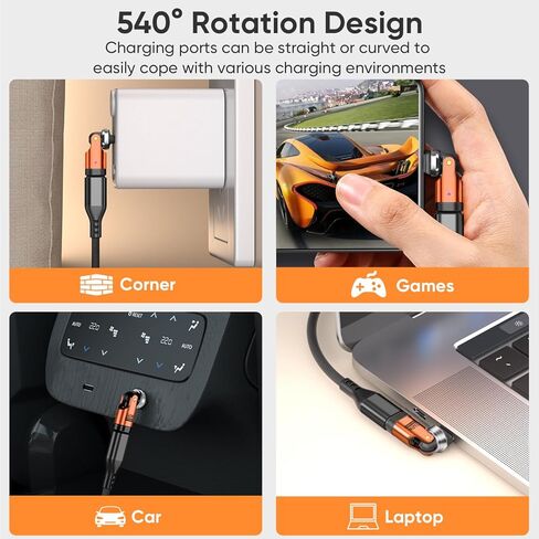 محول USB C بقوة 240 وات [3 حزم] محول USB C 90 درجة / محول الزاوية اليمنى C / محولات USBC 180 درجة / محولات USBC إلى USBC للهاتف 16/15، سلسلة Ma-Book Pro/Pad، Samsung (3) in Kuwait