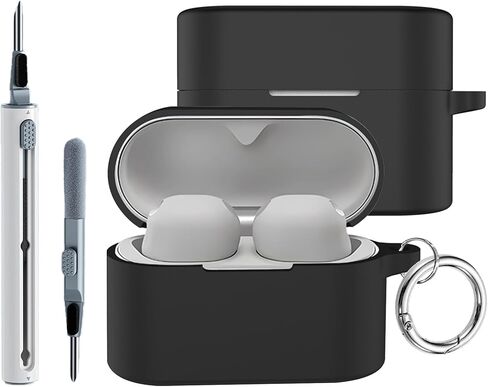 Compatible with Sony WF-1000XM6 Case Cover,Shock-Proof,Premium Silicone with Silver Ring Buckle Cleaning Accessories-Black in Saudi Arabia