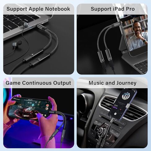محول NICE BUDDY 2in1 USB-C، شحن سريع 60 وات PD وموزع صوت رقمي، محول 2 في 1 من النوع C إلى محول USB-C مزدوج للشحن واستخدام سماعات الرأس السلكية المتوافقة مع أجهزة الكمبيوتر اللوحية المحمولة وأجهزة الكمبيوتر المحمولة من النوع C in Kuwait