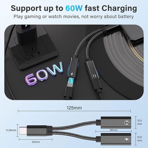 محول NICE BUDDY 2in1 USB-C، شحن سريع 60 وات PD وموزع صوت رقمي، محول 2 في 1 من النوع C إلى محول USB-C مزدوج للشحن واستخدام سماعات الرأس السلكية المتوافقة مع أجهزة الكمبيوتر اللوحية المحمولة وأجهزة الكمبيوتر المحمولة من النوع C in Kuwait