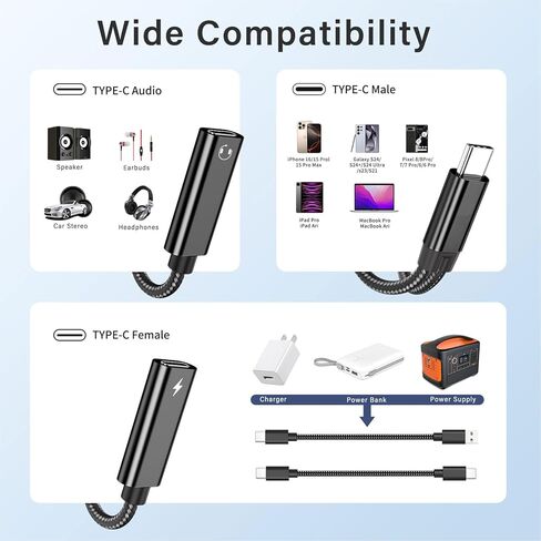 محول NICE BUDDY 2in1 USB-C، شحن سريع 60 وات PD وموزع صوت رقمي، محول 2 في 1 من النوع C إلى محول USB-C مزدوج للشحن واستخدام سماعات الرأس السلكية المتوافقة مع أجهزة الكمبيوتر اللوحية المحمولة وأجهزة الكمبيوتر المحمولة من النوع C in Kuwait