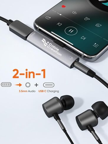 CableCreation 3 في 1 USB C إلى 3.5 ملم محول سماعة رأس وشاحن، 2 حزمة محول صوت 3.5 ملم in Kuwait