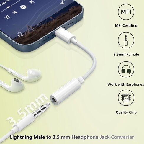 حزمة واحدة من محول سماعة الرأس Lightning إلى 3.5 مم لسماعات iPhone Aux محول جاك الصوت متوافق مع iPhone 14 13 12 11 Pro XR XS Max X 8 7 6s Plus ذكر Lightning إلى سلك مقبس أنثى 3.5 مم in Saudi Arabia