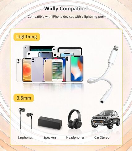 حزمة واحدة من محول سماعة الرأس Lightning إلى 3.5 مم لسماعات iPhone Aux محول جاك الصوت متوافق مع iPhone 14 13 12 11 Pro XR XS Max X 8 7 6s Plus ذكر Lightning إلى سلك مقبس أنثى 3.5 مم in Saudi Arabia