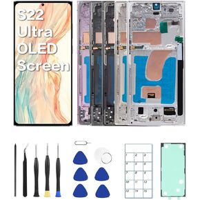 الإصدار الأمريكي لجهاز Samsung S22 Ultra استبدال الشاشة لجهاز Galaxy S22 Ultra 5G مع إطار ومستشعر بصمة الإصبع - يتضمن مجموعة أدوات كاملة ودليل التثبيت in Kuwait