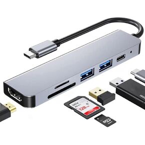 USB C Hub 6 in 1 with HDMI(4K@30Hz), USB-C to HDMI Adapter 100W Power Delivery, USB 3.0, USB 2.0, SD/TF Card Reader Compatible with iPhone 15/16, MacBook, iPad Pro, Samsung Galaxy S8, Dell XPS in Kuwait