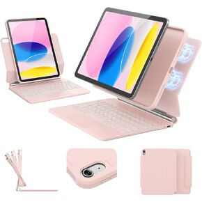 حافظة لجهاز iPad 11th (A16, 2025)/10th مع لوحة مفاتيح، صورة/منظر طبيعي، 11 لونًا بإضاءة خلفية ولوحة تتبع متعددة اللمس، حافظة قابلة للفصل وجلد مقاوم للبقع، مشبك قلم رصاص، وردي in Kuwait
