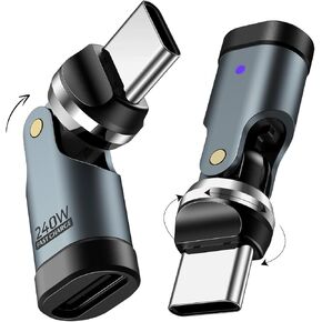 محول TiMOVO USB C 90 درجة، (2 حزمة) PD 240W USB C محول الزاوية اليمنى، الشحن، نقل البيانات، محول دوار 360 درجة و180 درجة لهاتف iPhone 17/16/15، MacBook Pro، iPad، Galaxy، الكمبيوتر اللوحي، الكمبيوتر المحمول، رمادي in Kuwait