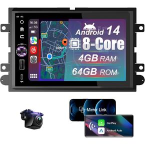8 Core 4+64G راديو السيارة ستيريو لفورد F150 2004-2008، F250 F350 2006-2014 مع Carplay اللاسلكي Android Auto 7 بوصة HD تعمل باللمس Android 14 راديو السيارة ستيريو مع كاميرا احتياطية AM/FM/RDS GPS SWC in Kuwait