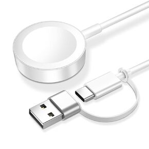 for Apple Watch Charger,2 in 1 USB/Type C Portable Magnetic Fast Charging Cable,Magnetic Wireless Charging Compatible with Apple Watch Series Ultra/SE/11/10/9/8/7/SE/6/5/4/3/2-6.6ft,White in Saudi Arabia