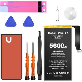 بطارية 5600 مللي أمبير في الساعة لهاتف Google Pixel 6A، بطارية ذات سعة أعلى جديدة 0 دورة متوافقة مع HTC Google Pixel 6A موديل GX7AS، GB62Z، G1AZG مع مجموعة أدوات إصلاح ولاصق/لاصق مقاوم للماء in Kuwait