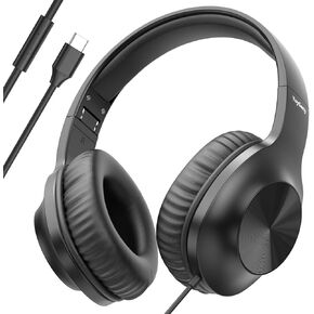 سماعات رأس سلكية USB C مطورة، سماعات فوق الأذن من النوع C مع ميكروفون، صوت ستيريو عالي الدقة، التحكم في مستوى الصوت، سماعات رأس USB من النوع C قابلة للطي للبالغين / المراهقين // الأجهزة اللوحية / الكمبيوتر / iPhone / السفر (أسود) in Kuwait