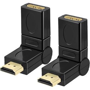 2 Pack 90 Angle HDMI Adapter 4K HDMI 2.0 Male to Female Converter, Right Angled Adapter Connector Supports 360-Degree Adjustable Rotation, for PS5, Xbox, PC, Monitor, TV, Projector in Kuwait