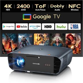 جهاز عرض ذكي نهاري 2400 ANSI، مرخص من Netflix/70 وات DoIby/غطاء عدسة تلقائي، جهاز عرض 4K مع WiFi6 وBluetooth5.4، HDMI eARC CEC، جهاز عرض فيلم ToF التركيز التلقائي للسقف، غرفة مشرقة للألعاب في الهواء الطلق in Kuwait