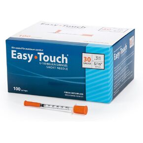 حقنة الأنسولين EasyTouch U-100 بإبرة، 30 جرام 0.3 سم مكعب 5/16 بوصة (8 مم)، صندوق مكون من 100 قطعة in Kuwait