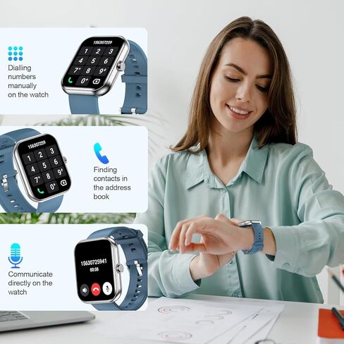 Smart Watch with Answer/Make Calls, 1.85-inch Clear Screen Smartwatch for Men Women, Fitness Tracker with 110+ Exercise Modes/Heart Rate/Sleep Monitor, IP68 Waterproof Watches for iOS Android (Blue) in Saudi Arabia