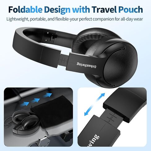 سماعات رأس UrbanSwing W4 مع ميكروفون، مقبس 3.5 مم ومحول سماعة رأس USB-C لهواتف iPhone وSamsung وiPad والكمبيوتر المحمول وMp3 وسلك طويل 4.9 قدم وتحكم مضمن وحقيبة مخملية، للمدرسة والمكتب والسفر، أسود in Kuwait