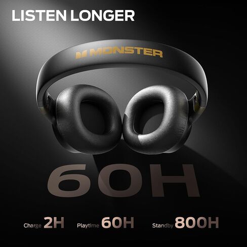 سماعات رأس Monster Persona SE ANC بخاصية إلغاء الضوضاء النشطة، سماعات رأس بلوتوث لاسلكية فوق الأذن، وقت تشغيل 60 ساعة، صوت ستيريو هاي فاي، صوت جهير عميق، ميكروفون مدمج، أكواب أذن من إسفنج الذاكرة للمنزل (أسود) in Kuwait
