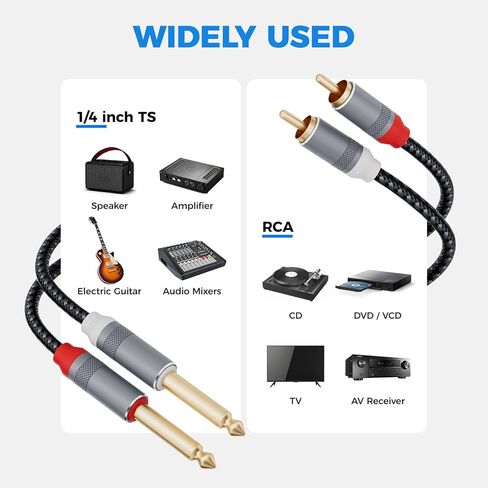 كابل ممتاز 6FT RCA إلى 1/4، كابل صوت ستيريو مزدوج 1/4 بوصة TS إلى RCA مزدوج مطلي بالذهب، خالي من الضوضاء وطويل الأمد 1/4 إلى RCA كابل صوت لأنظمة الصوت المنزلية ومكبرات الصوت ومكبرات الصوت in Saudi Arabia