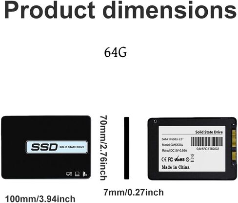 64G SATA III Internal SSD, 2.5 Inch 550MB/s Solid State Drive, 3D NAND, Upgrade Hard Drive for Laptop, Desktop PC, All-in-One in Saudi Arabia