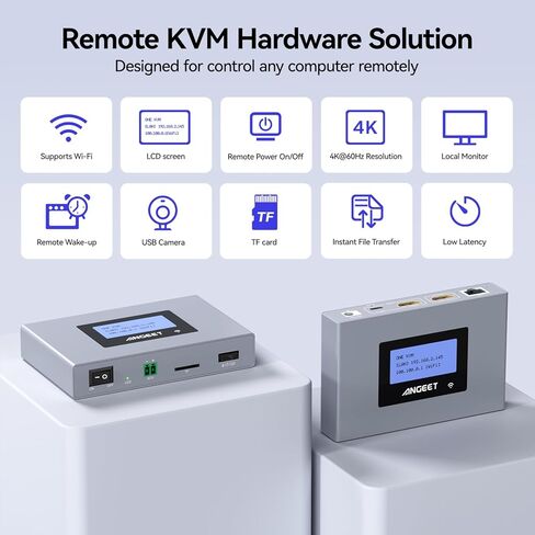 ONEKVM Wi-Fi Remote KVM Over IP Internet,4K IP KVM Remote Control PC,Server,Remote Power Control, LCD Screen,ZeroTier,Local Monitor, TF Card,Webcam,Wake, Install OS Via BIOS, Windows Mac Linux Android in Saudi Arabia