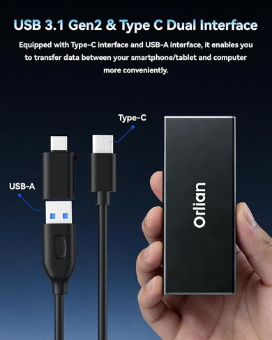 Orlian 500GB External Portable SSD Solid State Drive USB 3.1 Gen 2 Up to 500MB/s High-Speed Solid State Drive for Phone, Windows, Android, PC and More in Kuwait