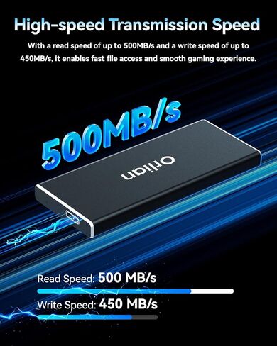 Orlian 500GB External Portable SSD Solid State Drive USB 3.1 Gen 2 Up to 500MB/s High-Speed Solid State Drive for Phone, Windows, Android, PC and More in Kuwait