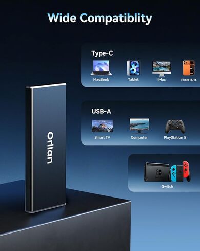 Orlian 500GB External Portable SSD Solid State Drive USB 3.1 Gen 2 Up to 500MB/s High-Speed Solid State Drive for Phone, Windows, Android, PC and More in Kuwait