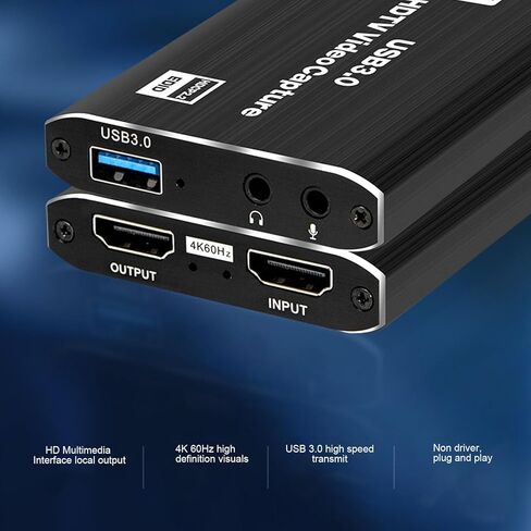 بطاقة التقاط فيديو Tangxi 4K للبث، بطاقة التقاط HDMI إلى USB 3.0، تعمل مع الكاميرا، وحدة تحكم الألعاب، الكمبيوتر الشخصي، OBS in Saudi Arabia